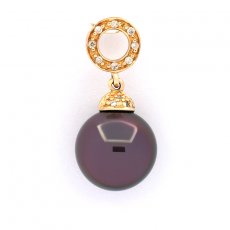 Pendentif en Or 14K + 6 Diamants et 1 Perle de Tahiti Ronde B 9.9 mm