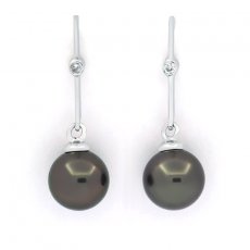 Boucles d'Oreilles en Argent et 2 Perles de Tahiti Rondes C 8.1 mm