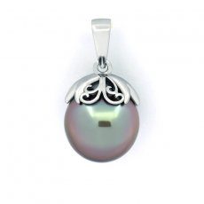 Pendentif en Argent et 1 Perle de Tahiti Semi-Baroque B/C 11 mm