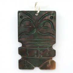 Pendentif Tiki en nacre de Tahiti et Argent .925 Rhodié