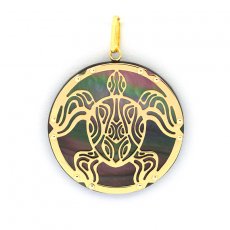 Pendentif en Or 18K et Nacre de Tahiti - Diamètre = 27 mm - Tortue