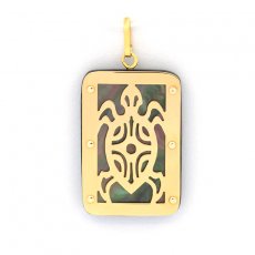 Pendentif en Or 18K et Nacre de Tahiti - Dimensions = 24 X 16 mm - Tortue