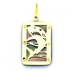 Pendentif en Or 18K et Nacre de Tahiti - Dimensions = 24 X 16 mm - Requin